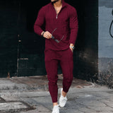 Aidase Men's Activewear Casual Half Zip Stand Collar Long Sleeve Pullover T-Shirt and Pant Set Men's Streetwear Solid Color 2 Piece Set aidase-shop