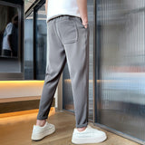 New Slim Fitting Thin Casual Suit Pants Men Loose Korean Fashion Large Drawstring Western Pants Summer Solid Color Trousers aidase-shop