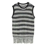 Striped Mesh Vest for Men Vintage Knit Tank Tops Sleeveless Tee Male Casual Summer Beach Japanese Streetwear Hip Hop aidase-shop