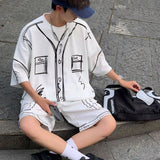 Men Cute Graffiti Sports Set Men Women's Summer Casual Workwear Ice Silk Short Sleeve T-shirt Shorts Two Piece Suits aidase-shop