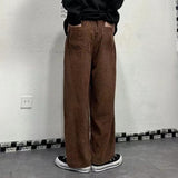 Aidase  2022 Men's Korean Style Retro Trend Sweatpants Corduroy Fabric Solid Color Straight Casual Pants Loose Brown Color Trousers aidase-shop