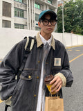 Japan Retro Lapel Denim Jacket Cityboys Punk Loose Jacket Autumn Hong Kong Style Hip Hop Handsome Stitching Jeans Coat aidase-shop