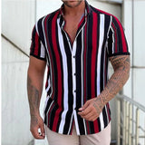 New Men's Shirt Fashion Stripes print Short Sleeve Shirt Summer Shirt Men Turn-down Collar Button Casual Shirt Men's Clothing aidase-shop