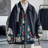 Flower Embroidered Jacket Men Fashion Black Beige Casual Jacket Mens Streetwear Loose Hip Hop Bomber Jacket Men Large Size M-5XL aidase-shop