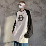 Harajuku Graphic Patchwork Men's T-shirt Korean Style Oversize Letter Male Pullovers Basic Long Sleeve Men's Clothing aidase-shop