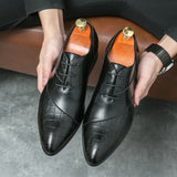 New Brown Derby Shoes for Men Pointed Toe Lace-up Black Men's Formal Shoes Handmade Business Size 38-46 aidase-shop