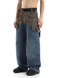 Patchwork Baggy Wide Leg Jeans Pants Men Distressed Denim Trousers Male Oversize Japanese Streetwear Safari Style Casual aidase-shop