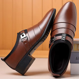 Classic Leather Shoes for Men Slip on Pointed Toe Oxfords Formal Wedding Party Office Business Casual Dress Shoes for Male aidase-shop