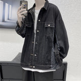 Vintage Cashew Blossom Patchwork Jackets Korean Streetwear Casual Man Denim Coats Single Breasted Hip Hop Outerwears aidase-shop