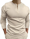 Aidase  Men's Casual Polo Shirt Khaki Collarless Long Sleeve Zipper Design Top Harajuku Men Streetwear Men's Fashion S-3XL aidase-shop