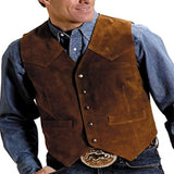 Aidase Men's Cow Leather Suit Waistcoat Steampunk Vest Western Cowboy Style S-XXXL aidase-shop