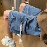 Oversize Workwear Denim Shorts Men's Summer Trendy Big Pocket Quarter Trousers American Retro Short Denim Pants aidase-shop