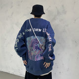 Men's Cartoon Graffiti High Street Sweatshirt Oversize Male Letter Printed O Neck Hoodies Harajuku Unisex Pullovers aidase-shop