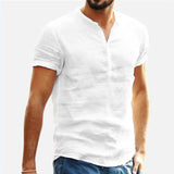 Shirt Men Casual simple Linen and Cotton Short Sleeved Buttons Up Breathes Cool Shirt Loose Streetwear Male Shirts For Men aidase-shop