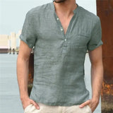 Shirt Men Casual simple Linen and Cotton Short Sleeved Buttons Up Breathes Cool Shirt Loose Streetwear Male Shirts For Men aidase-shop