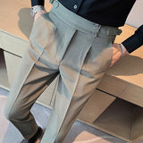 Men's Dress Pants Trousers Pleated Pants Suit Pants Gurkha Pants Pocket High Rise Plain Comfort Office Business Casual Vintage Elegant Black Green High Waist Micro-elastic mysite