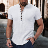 Men's Linen Shirt Popover Shirt Casual Shirt Summer Shirt Black White Wine Short Sleeve Plain V Neck Summer Casual Daily Clothing Apparel mysite