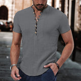 Men's Linen Shirt Popover Shirt Casual Shirt Summer Shirt Black White Wine Short Sleeve Plain V Neck Summer Casual Daily Clothing Apparel mysite