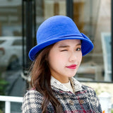 Aidase Beckyruiwu Women Winter 100% Wool Felt Hats Lady Party Formal Up-turn Brim Bowknot Woolen Fedora Hat aidase-shop