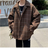 2021 Simple Retro Check Jacket Tide Boy Japanese Street Autumn And Winter Wild Plaid Jacket Thick Shirt aidase-shop