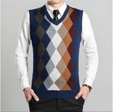 Aidase New Arrival Fashion Design Mens V-Neck Diamond Argyle Pattern Cashmere Sweater Vest aidase-shop