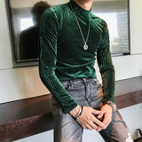 Aidase Velvet Turtleneck T-Shirt 2019 Fall Winter Slim Striped Casual T-Shirt Men Long Sleeve Tight T-Shirt Club Costume Camiseta Homme aidase-shop