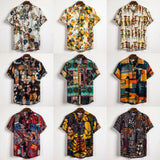 Linen Short Sleeve Shirt Men Summer Floral Loose Baggy Casual Hawaii Holiday Beach Shirt Tee Tops Buttons Blouse National Style aidase-shop