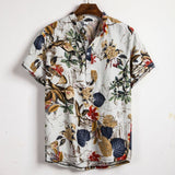 Linen Short Sleeve Shirt Men Summer Floral Loose Baggy Casual Hawaii Holiday Beach Shirt Tee Tops Buttons Blouse National Style aidase-shop