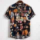 Linen Short Sleeve Shirt Men Summer Floral Loose Baggy Casual Hawaii Holiday Beach Shirt Tee Tops Buttons Blouse National Style aidase-shop