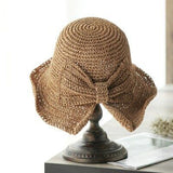 Parent-child 100%Raffia Bow Sun Hat Wide Brim Floppy Summer Hats For Women Beach Panama Straw Dome Bucket Hat Femme Shade Hat aidase-shop