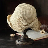 Parent-child 100%Raffia Bow Sun Hat Wide Brim Floppy Summer Hats For Women Beach Panama Straw Dome Bucket Hat Femme Shade Hat aidase-shop