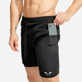 Summer new men's sports shorts 2 in 1 safety pocket sexy running shorts men's double layer breathable fitness training pants aidase-shop