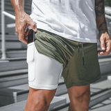 Summer new men's sports shorts 2 in 1 safety pocket sexy running shorts men's double layer breathable fitness training pants aidase-shop