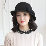 Aidase Beckyruiwu Women Winter 100% Wool Felt Hats Lady Party Formal Up-turn Brim Bowknot Woolen Fedora Hat aidase-shop