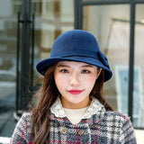 Aidase Beckyruiwu Women Winter 100% Wool Felt Hats Lady Party Formal Up-turn Brim Bowknot Woolen Fedora Hat aidase-shop