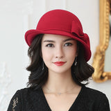 Aidase Beckyruiwu Women Winter 100% Wool Felt Hats Lady Party Formal Up-turn Brim Bowknot Woolen Fedora Hat aidase-shop