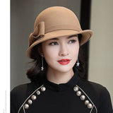 Aidase Beckyruiwu Women Winter 100% Wool Felt Hats Lady Party Formal Up-turn Brim Bowknot Woolen Fedora Hat aidase-shop