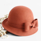 Aidase Beckyruiwu Women Winter 100% Wool Felt Hats Lady Party Formal Up-turn Brim Bowknot Woolen Fedora Hat aidase-shop