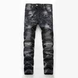 Aidase High Quality Men Casual Ripped Jeans Washed Straight Slim Pleated Motorcycle Biker Jeans Pants Male Denim Trousers Plus Size 42 aidase-shop