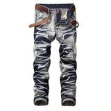 Aidase High Quality Men Casual Ripped Jeans Washed Straight Slim Pleated Motorcycle Biker Jeans Pants Male Denim Trousers Plus Size 42 aidase-shop