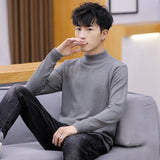 2021 Autumn New Men's Turtleneck Sweaters Male Slim Fit Solid Color High Neck Sweater Men Long Sleeve Knitted Pullover Tops 3XL aidase-shop