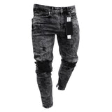 2020 Men's Hot High -Elastic Skinny Jeans Black Ripped Biker Jeans Men's Foot Mouths Zipper Jogging Casual Pencil Long Pants aidase-shop