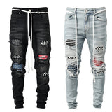 Aidase Men Hot Skinny Jeans Ripped Grid Patchwork Stretch Denim Pants Elastic Hip-Hop Jogging Pencil Pants 2022 Men's Clothing aidase-shop