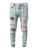 Aidase Men Hot Skinny Jeans Ripped Grid Patchwork Stretch Denim Pants Elastic Hip-Hop Jogging Pencil Pants 2022 Men's Clothing aidase-shop