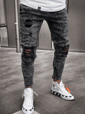 2020 Men's Hot High -Elastic Skinny Jeans Black Ripped Biker Jeans Men's Foot Mouths Zipper Jogging Casual Pencil Long Pants aidase-shop