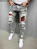 Aidase 2022 New Men's Slim-Fit Ripped Jeans Men's Painted Jeans Patch Beggar Pants Jumbo Men's Hip Hop Pants Size S-4XL aidase-shop
