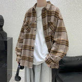 2021 Simple Retro Check Jacket Tide Boy Japanese Street Autumn And Winter Wild Plaid Jacket Thick Shirt aidase-shop