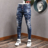 Fashion Streetwear Men Jeans Slim Fit Elastic Destroyed Ripped Denim Trousers Painted Spliced Designer Hip Hop Punk Biker Pants aidase-shop