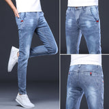 Men's Stretch Jeans Male Summer Thin Slim Straight Korean-Style Leggings Casual Fashion All-match Long Pants Skinny Jeans Men aidase-shop