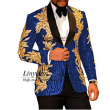 Slim Fit terno masculino Shiny Sequins Gold Applique Suits Men Prom Tuxedos Grooms Set 2 Pieces(Blazer+Pants) Costume Homme aidase-shop